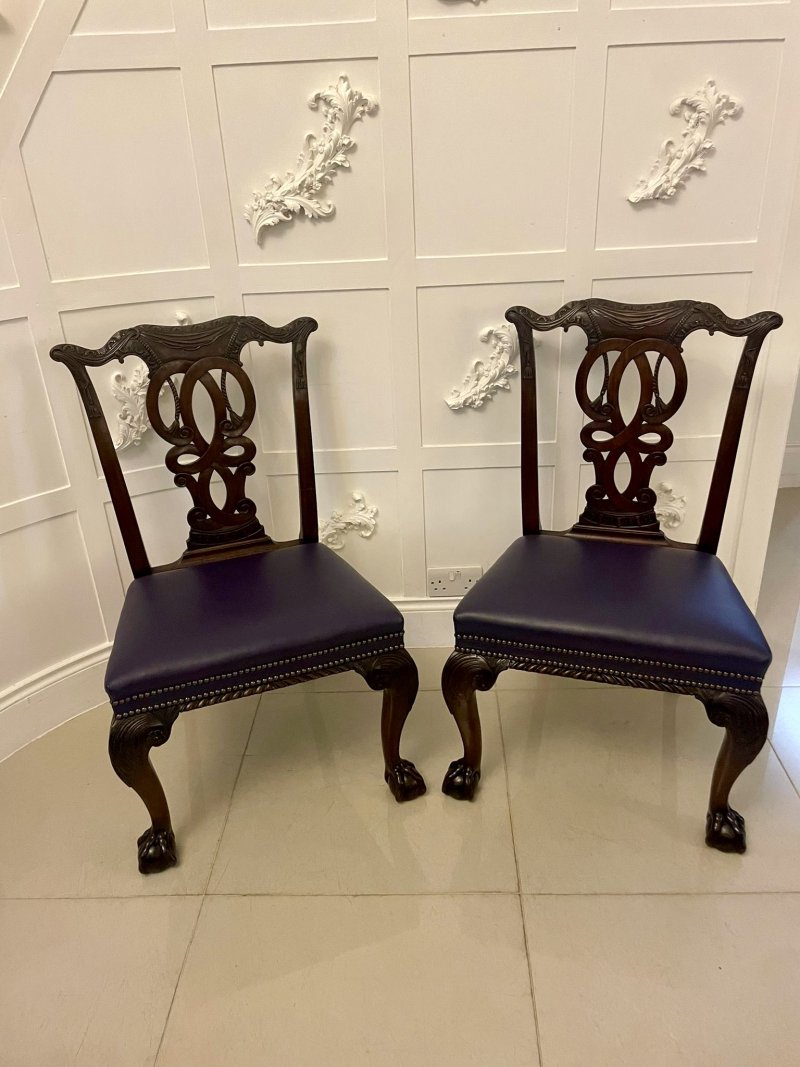 Outstanding Quality Set of 8 Antique Victorian Carved Mahogany Dining Chairs - Image 4